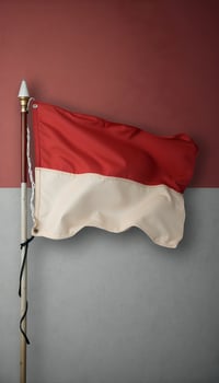 Indonesia flag on a pole against a red wall photo
