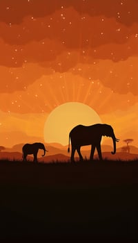 African elephant family at sunset photo