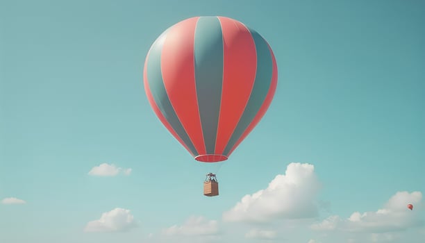 A red and white hot air balloon is flying in the sky photo