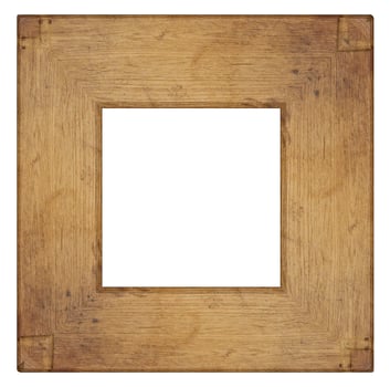 Blank wall hanging square wooden picture and photo frame, isolated background