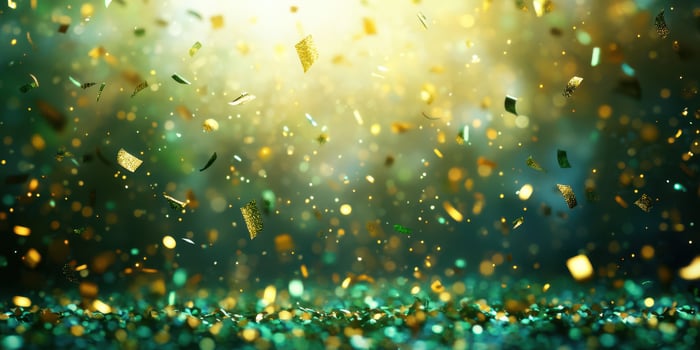 Colorful confetti fills the air during a lively celebration in the evening light creating a festive atmosphere photo