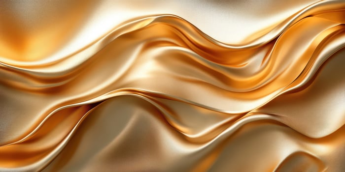 Textured golden silk fabric creating elegant waves in soft light for a luxurious look and feel photo
