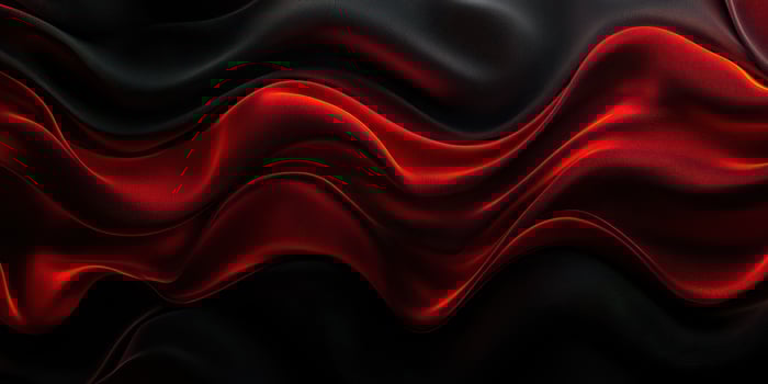 Textures of rich red and deep black satin fabric flowing together create an elegant display in soft curves at twilight photo