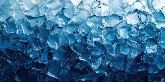 Fragments of ice create a stunning blue texture in a close-up view of crushed ice during winter photo