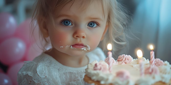 Sweet celebration with a young child enjoying cake at a birthday party indoors photo