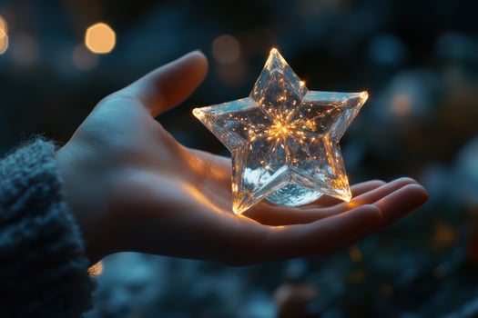 A person holding a star shaped light up christmas decoration photo