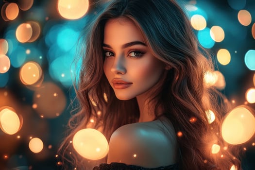 Beautiful woman with bokeh lights photo