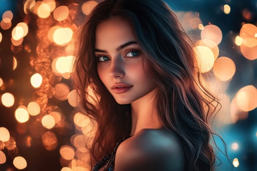Beautiful girl with bokeh lights photo