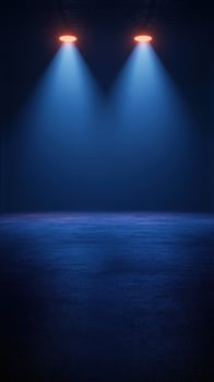Stage lighting creates dramatic atmosphere in empty performance space at night photo