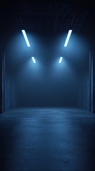Mysterious underground space illuminated by futuristic lights in shadowy ambience photo