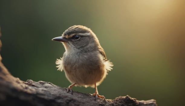 Small Brown Bird Perched on a Branch Against a Soft Blurred Natural Background at Dusk photo
