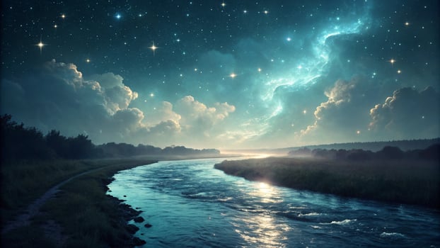 A river under the stars at night photo