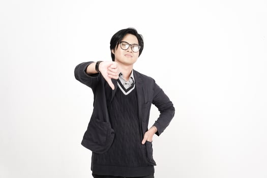 A man in glasses and a sweater pointing at something photo
