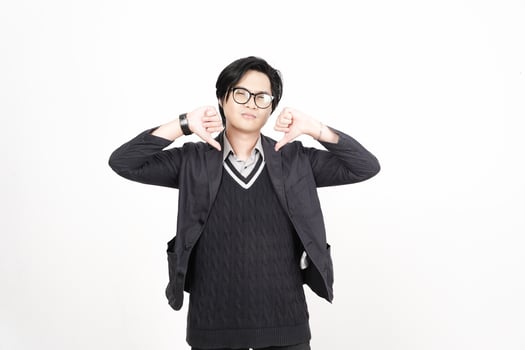 A man in glasses and a sweater is making a gesture photo