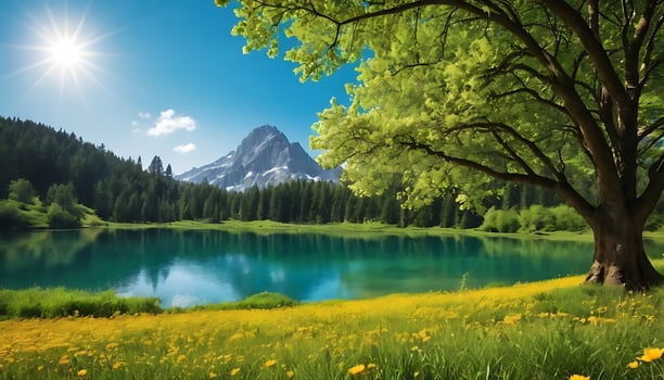 A beautiful lake and trees in the mountains photo