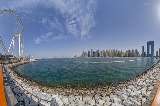 Dubai Marina featuring high rise buildings, a yacht harbor, and a lively promenade 4 photo
