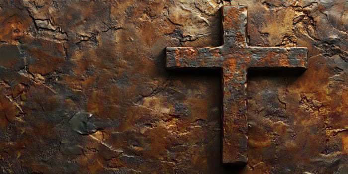 Rustic cross against textured background showcasing intricate details and rich tones photo