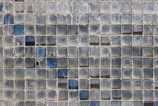 Old glass block wall texture, frosted glass brick wall background photo