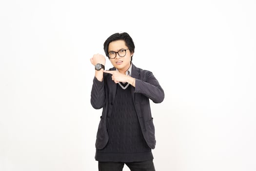 A man in glasses and a sweater is making a gesture photo