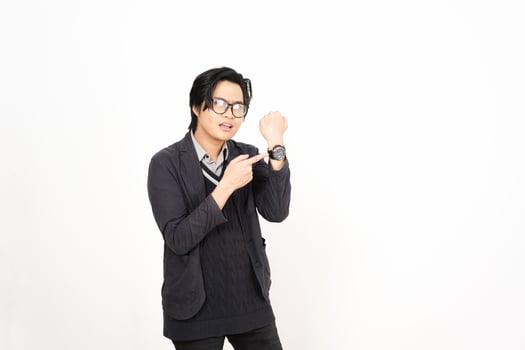 A man in glasses and a sweater is making a gesture photo