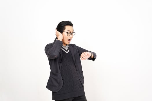 A man in glasses and a sweater is making a gesture photo