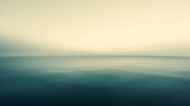Expansive seascape with a serene blue ocean under a soft, diffused sky evoking tranquility and reflection. Calmness, horizon. photo