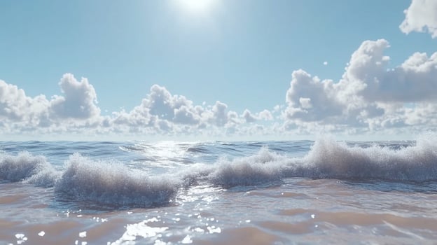 Serene seascape with gentle waves under a blue sky adorned with fluffy clouds, capturing the tranquility of the ocean environment. photo
