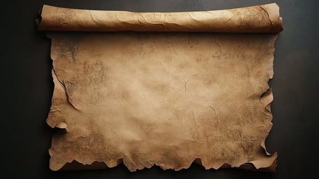 Aged parchment scroll with curled edges, hinting at tales untold, secrets kept, and journeys yet to be embarked upon. photo
