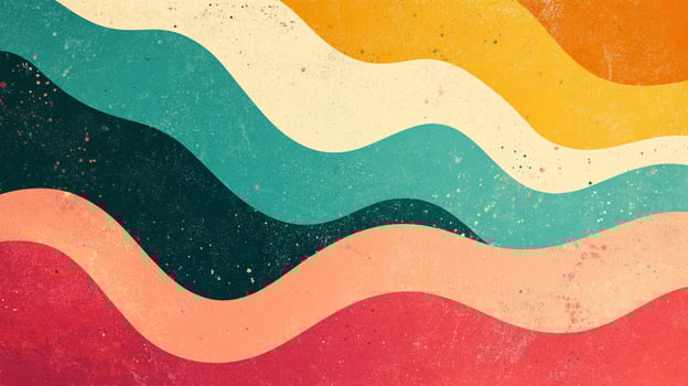 Abstract retro waves with earth tone colors, featuring red, yellow, cream, aqua and teal. Modern vintage design with textured surface. photo