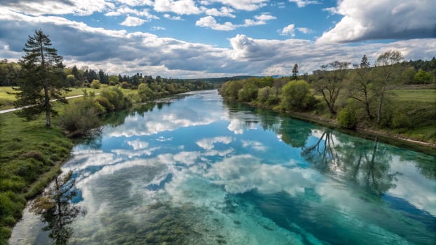 A river with clear water and trees on the banks photo