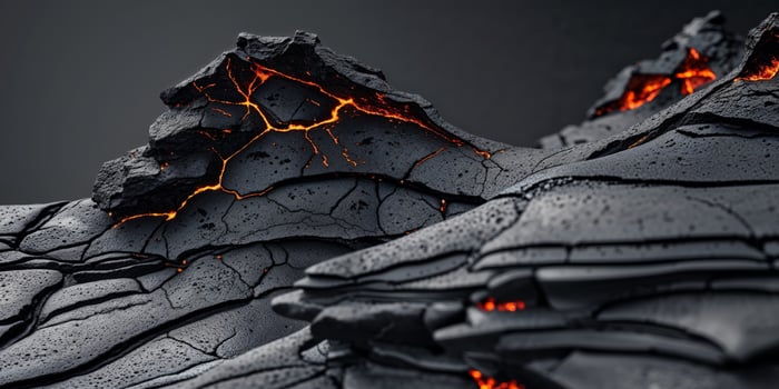 Abstract layered lava and rock texture with fiery cracks photo