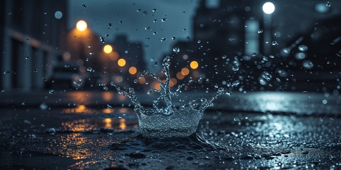 Splashing Water on Urban Ground at Night. photo