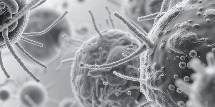 A close up of a cell with many different types of cells photo