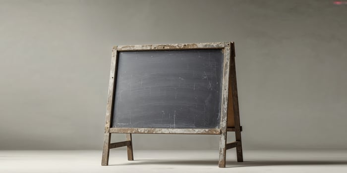An old wooden easel with a chalk board on it photo