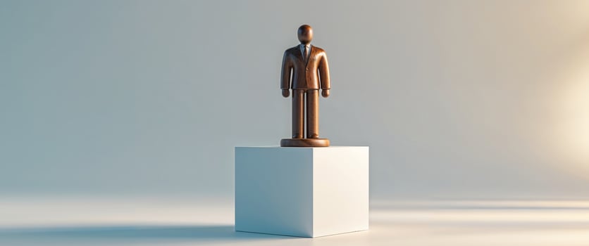 A Wooden Figure on a Cube Representing Success and Ambition. photo