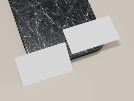 Business card mockup design on black marble backdrop. photo