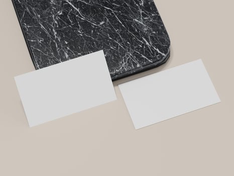 Business card mockup with shadow effect on marble texture. photo