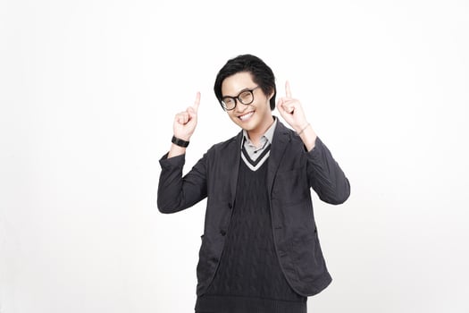 A man in glasses and a sweater is making a gesture photo