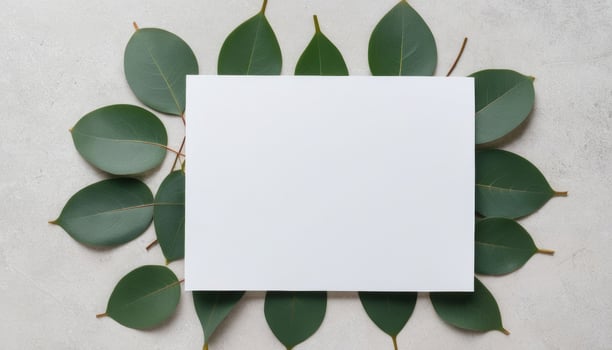style aesthetic social view business minimal boho minimal card media blog flat et paper leaves eucalyptus background blank paper invitation top dding template eucalyptus blank copy mockup card lay spa photo