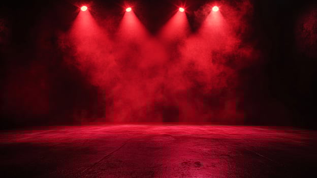 A vibrant stage bathed in an intense red glow, created by spotlights and a smoky atmosphere, sets the scene for a dramatic performance. photo