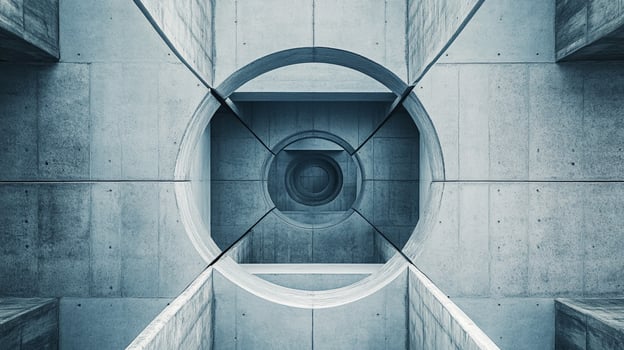 Architectural concrete tunnel featuring geometric shapes and a tunnel vision perspective, creating a modern and minimalist aesthetic. photo