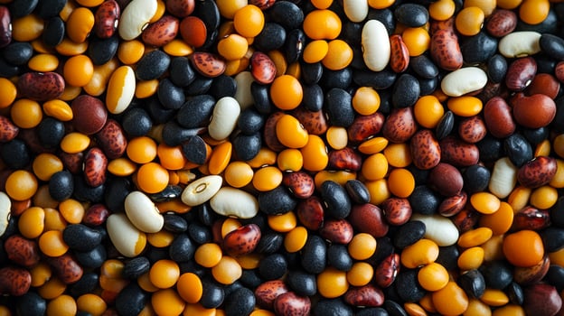 Diverse beans mix creating a colorful and nutritious combination, perfect for healthy meals and vibrant culinary creations. photo