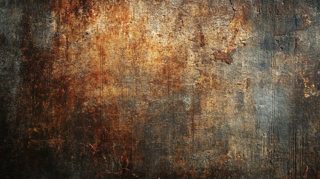Abstract rusted surface displaying various shades of brown and black, conveying texture, age, and erosion on a damaged wall. photo