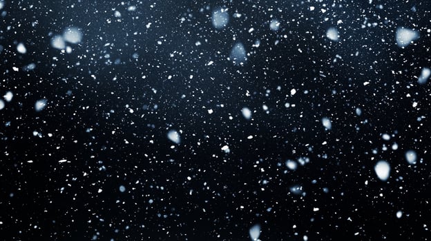A mesmerizing display of falling snowflakes against a dark winter sky, creating a serene and ethereal atmosphere. Magical snowfall. photo