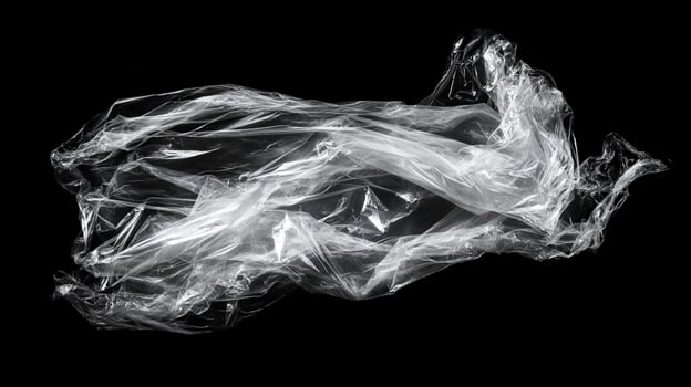 Translucent wrapping material on dark background. Delicate folds and refractions creating a sculptural, abstract presentation. photo