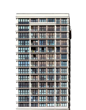 Multistory building in urban city. High-rise condo, contemporary design with residential apartments. photo