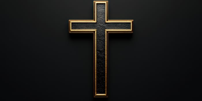 Golden embellished cross displayed against a dark background evokes a sense of reverence and artistic craftsmanship photo