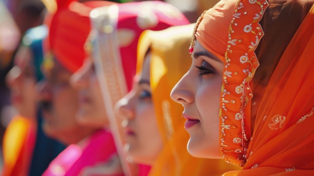 celebration of the Sikh New Year, Baisakhi, Vaisakhi, beautiful young Indian women in national clothes, sacred ritual, street folk festivals photo