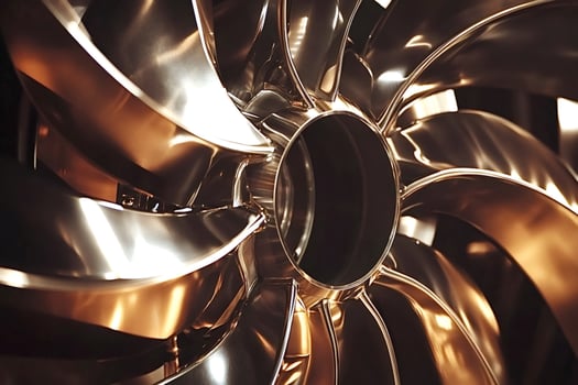 Close-up of turbine blades showing industrial power and precision engineering photo