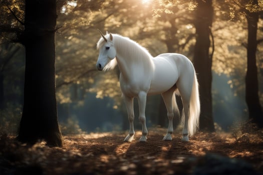 forest Unicorn enchanted Majestic posing fast horse legend mythology fantasy hoofed equine lake farm animal mammal winged vine white legendary illustration beauty photo